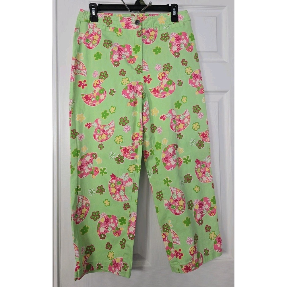 Duck Head Capri Pants Women's Size 8, Green/Yellow/White, Cotton.